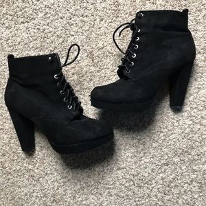 Lace up  black high heel boots